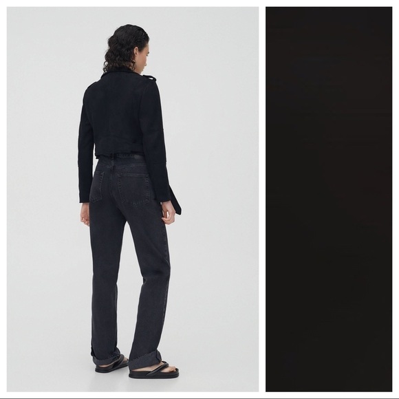 NWT. Pull & Bear Black Faux Suede Biker Jacket. Size XL. - Picture 4 of 9